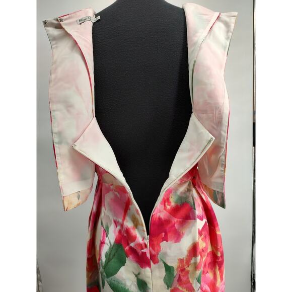 Eliza J. Pink Floral Jacquard Popover Fit&Flare Dress Size 8 Lined Pockets Zip - Picture 8 of 16